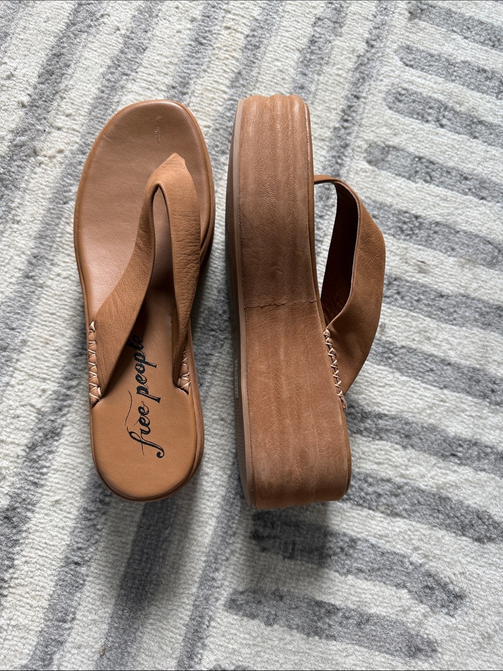 Free People Haven tan leather thong platform sandals